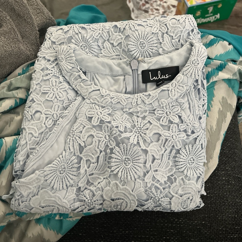 Lulu's Soft Blue Floral Lace Dress